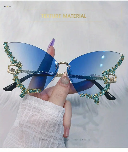 Y2K Butterfly Rimless For Women Luxury Rhinestone Decorative Glasses For Summer Costume Party Club fashion glasses SS69