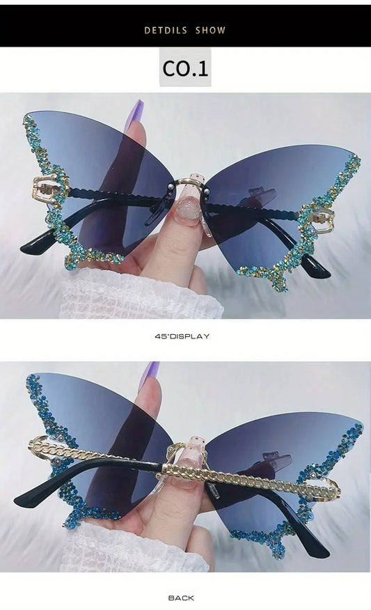 Y2K Butterfly Rimless For Women Luxury Rhinestone Decorative Glasses For Summer Costume Party Club fashion glasses SS69