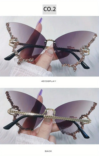 Y2K Butterfly Rimless For Women Luxury Rhinestone Decorative Glasses For Summer Costume Party Club fashion glasses SS69