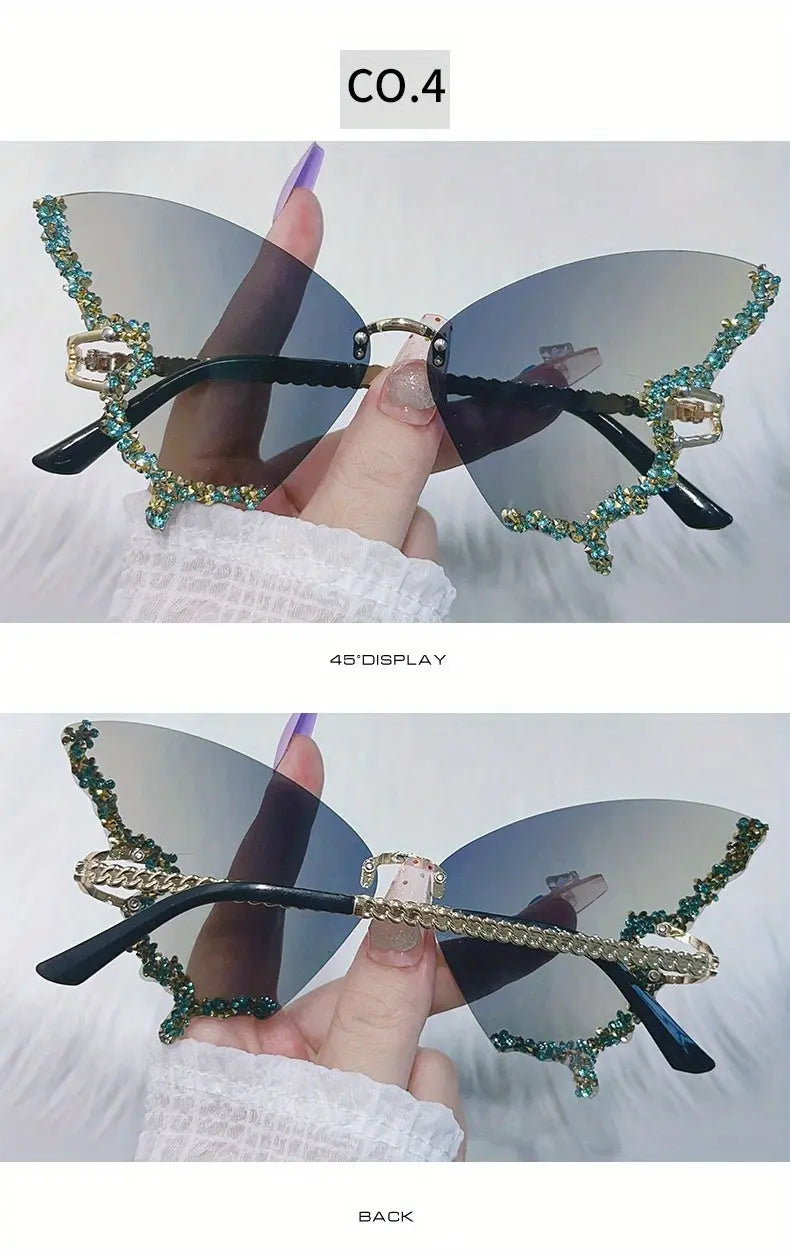 Y2K Butterfly Rimless For Women Luxury Rhinestone Decorative Glasses For Summer Costume Party Club fashion glasses SS69