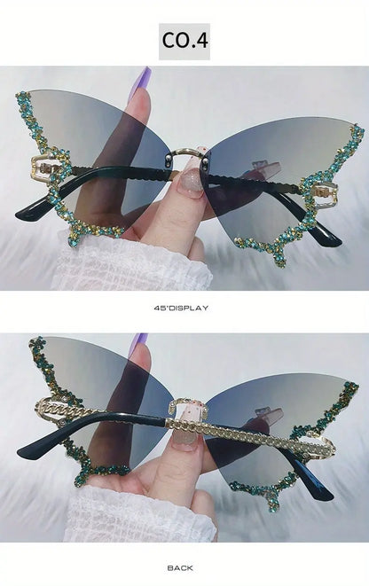 Y2K Butterfly Rimless For Women Luxury Rhinestone Decorative Glasses For Summer Costume Party Club fashion glasses SS69
