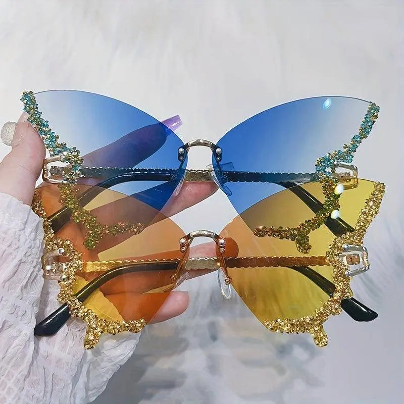 Y2K Butterfly Rimless For Women Luxury Rhinestone Decorative Glasses For Summer Costume Party Club fashion glasses SS69