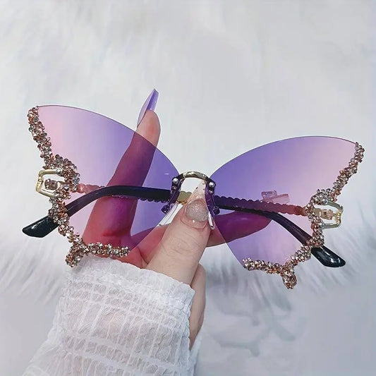 Y2K Butterfly Rimless For Women Luxury Rhinestone Decorative Glasses For Summer Costume Party Club fashion glasses SS69