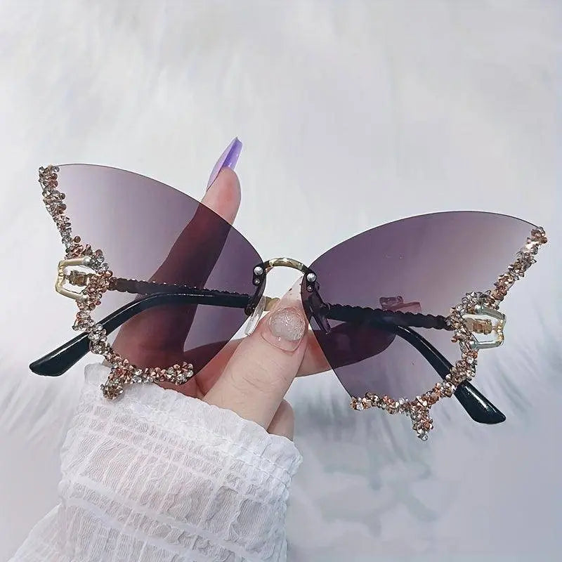 Y2K Butterfly Rimless For Women Luxury Rhinestone Decorative Glasses For Summer Costume Party Club fashion glasses SS69