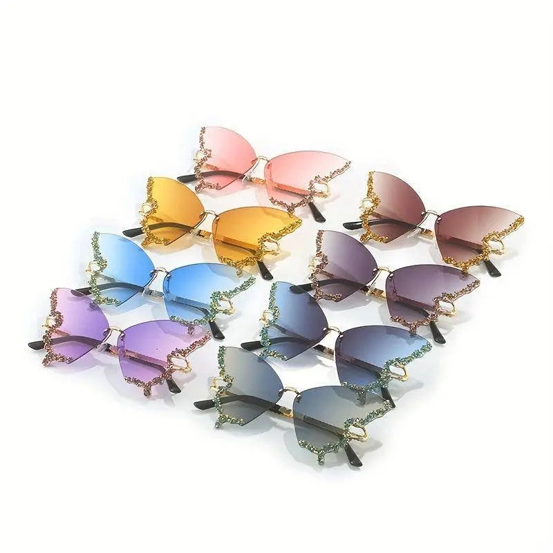 Y2K Butterfly Rimless For Women Luxury Rhinestone Decorative Glasses For Summer Costume Party Club fashion glasses SS69