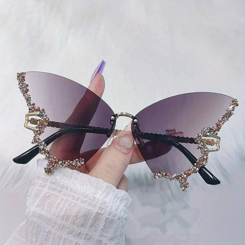Y2K Butterfly Rimless For Women Luxury Rhinestone Decorative Glasses For Summer Costume Party Club fashion glasses SS69