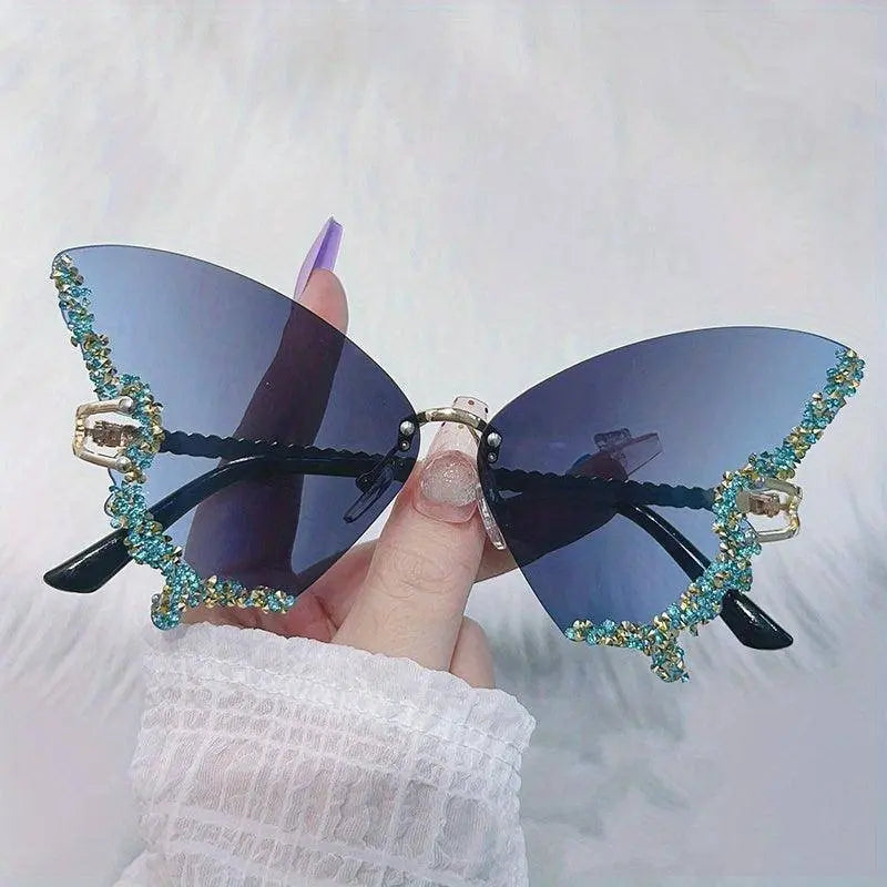 Y2K Butterfly Rimless For Women Luxury Rhinestone Decorative Glasses For Summer Costume Party Club fashion glasses SS69