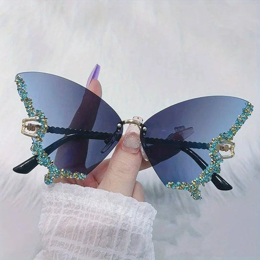 Y2K Butterfly Rimless For Women Luxury Rhinestone Decorative Glasses For Summer Costume Party Club fashion glasses SS69