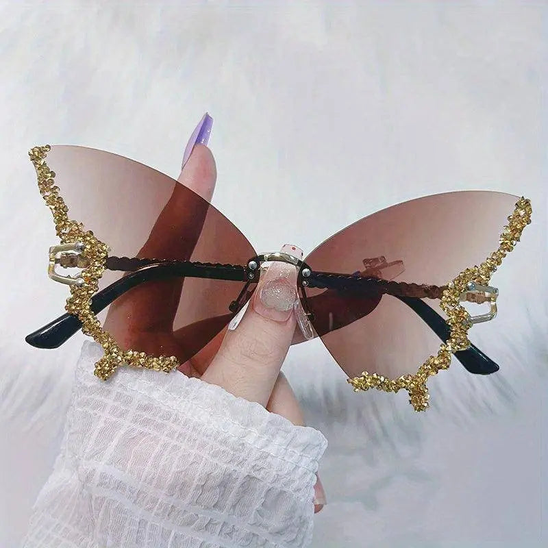 Y2K Butterfly Rimless For Women Luxury Rhinestone Decorative Glasses For Summer Costume Party Club fashion glasses SS69