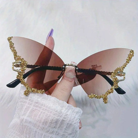 Y2K Butterfly Rimless For Women Luxury Rhinestone Decorative Glasses For Summer Costume Party Club fashion glasses SS69