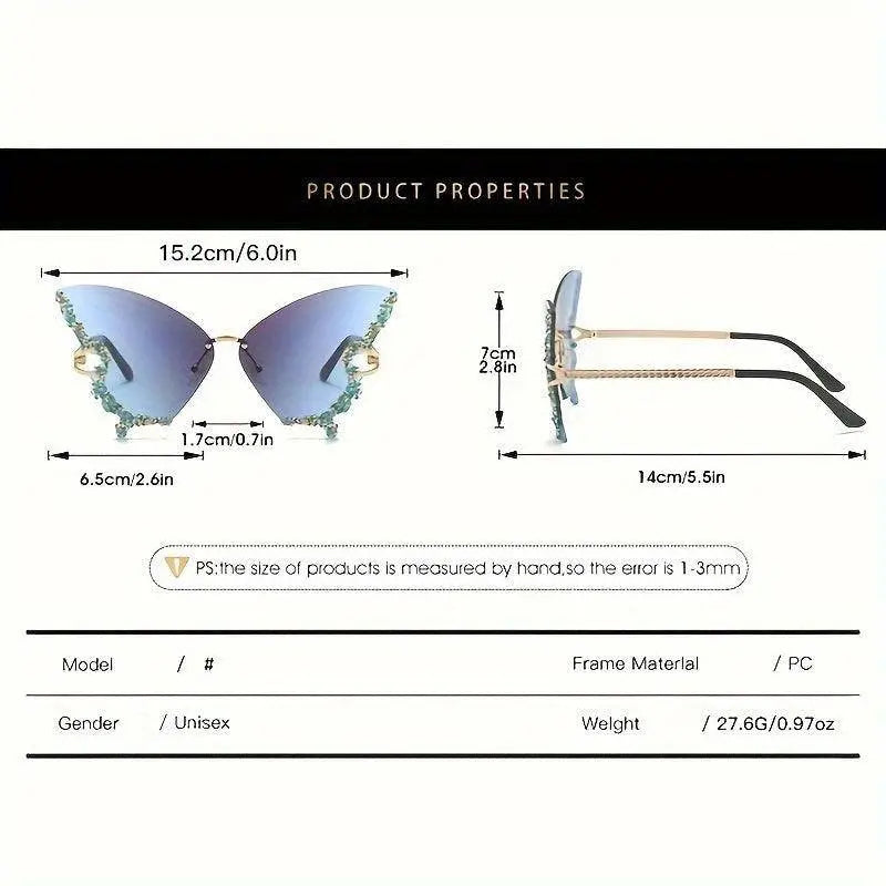 Y2K Butterfly Rimless For Women Luxury Rhinestone Decorative Glasses For Summer Costume Party Club fashion glasses SS69
