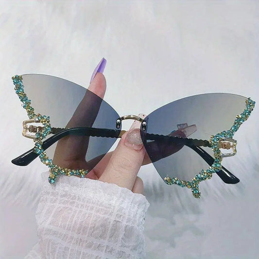 Y2K Butterfly Rimless For Women Luxury Rhinestone Decorative Glasses For Summer Costume Party Club fashion glasses SS69