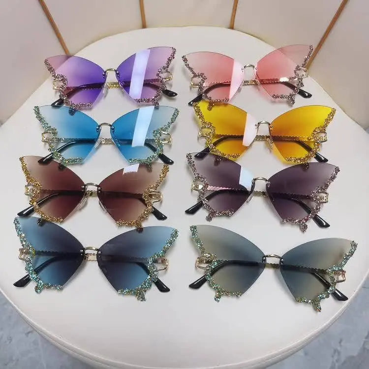 Y2K Butterfly Rimless For Women Luxury Rhinestone Decorative Glasses For Summer Costume Party Club fashion glasses SS69