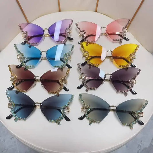 Y2K Butterfly Rimless For Women Luxury Rhinestone Decorative Glasses For Summer Costume Party Club fashion glasses SS69