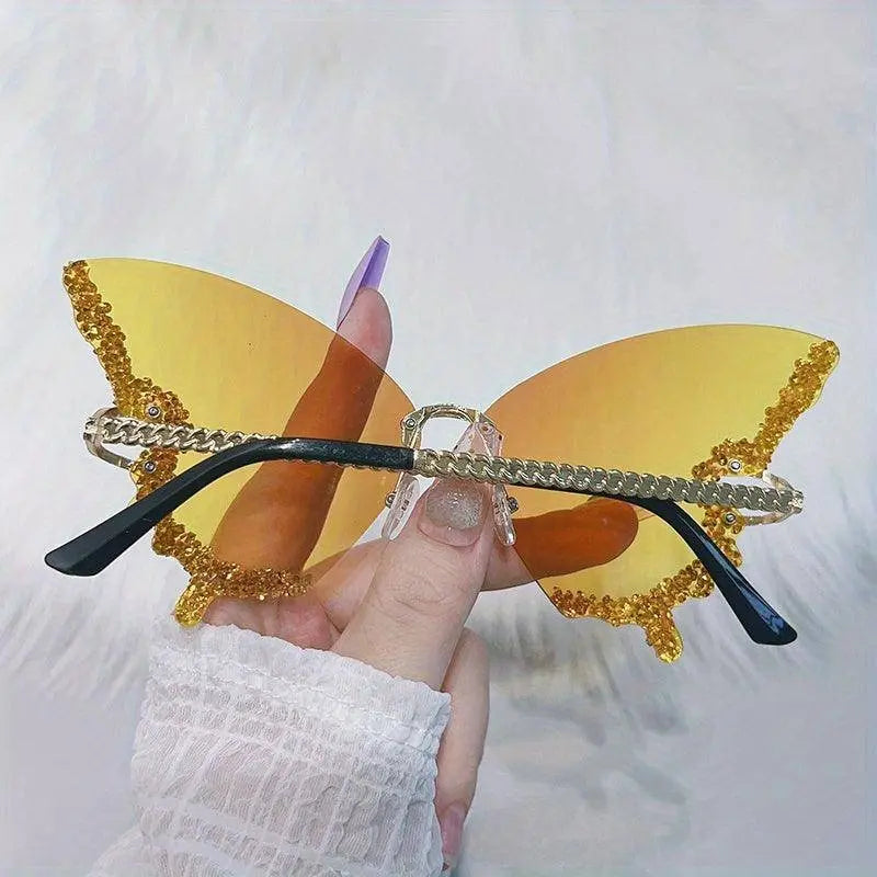 Y2K Butterfly Rimless For Women Luxury Rhinestone Decorative Glasses For Summer Costume Party Club fashion glasses SS69