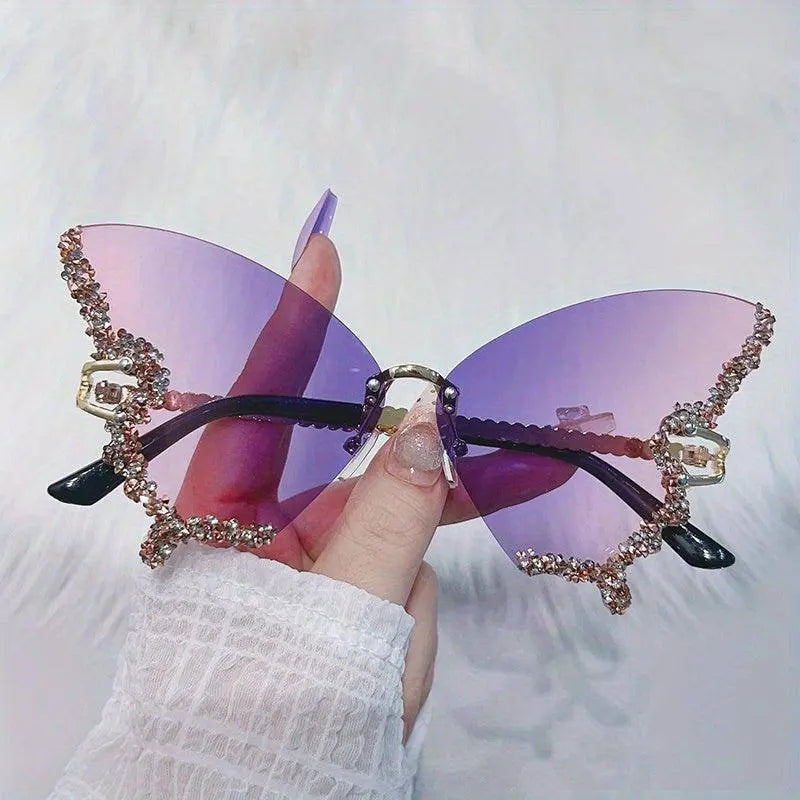 Y2K Butterfly Rimless For Women Luxury Rhinestone Decorative Glasses For Summer Costume Party Club fashion glasses SS69