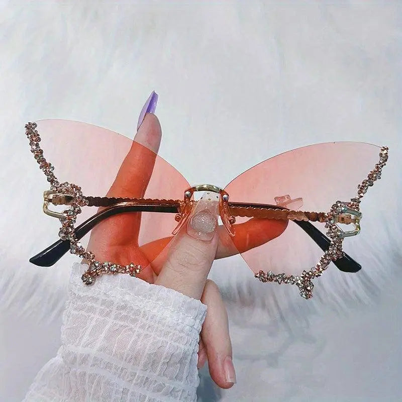 Y2K Butterfly Rimless For Women Luxury Rhinestone Decorative Glasses For Summer Costume Party Club fashion glasses SS69