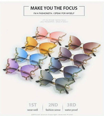 Y2K Butterfly Rimless For Women Luxury Rhinestone Decorative Glasses For Summer Costume Party Club fashion glasses SS69