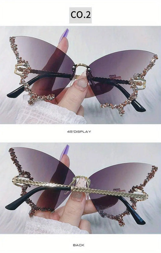 Y2K Butterfly Rimless For Women Luxury Rhinestone Decorative Glasses For Summer Costume Party Club fashion glasses SS69