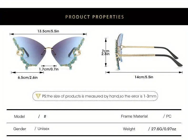 Y2K Butterfly Rimless For Women Luxury Rhinestone Decorative Glasses For Summer Costume Party Club fashion glasses SS69