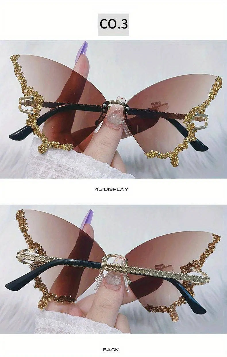 Y2K Butterfly Rimless For Women Luxury Rhinestone Decorative Glasses For Summer Costume Party Club fashion glasses SS69
