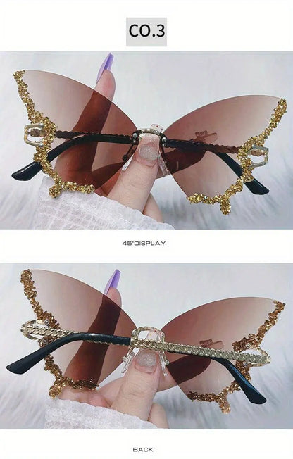 Y2K Butterfly Rimless For Women Luxury Rhinestone Decorative Glasses For Summer Costume Party Club fashion glasses SS69