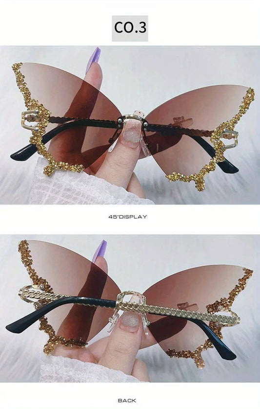 Y2K Butterfly Rimless For Women Luxury Rhinestone Decorative Glasses For Summer Costume Party Club fashion glasses SS69