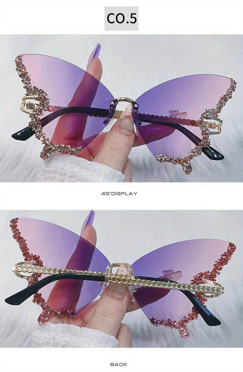 Y2K Butterfly Rimless For Women Luxury Rhinestone Decorative Glasses For Summer Costume Party Club fashion glasses SS69