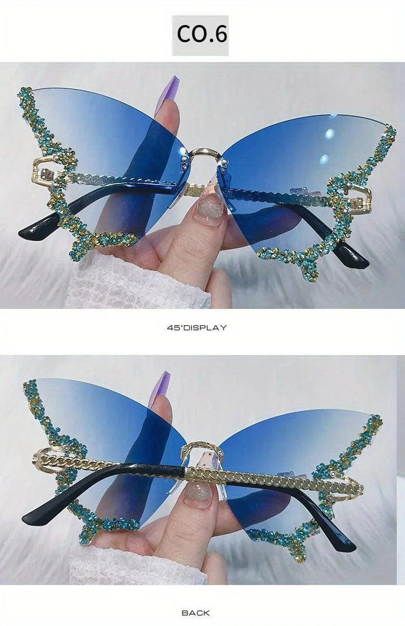 Y2K Butterfly Rimless For Women Luxury Rhinestone Decorative Glasses For Summer Costume Party Club fashion glasses SS69