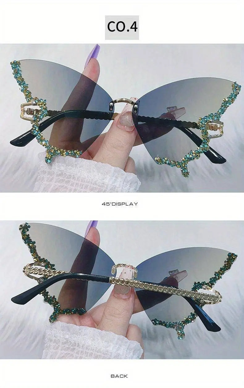 Y2K Butterfly Rimless For Women Luxury Rhinestone Decorative Glasses For Summer Costume Party Club fashion glasses SS69