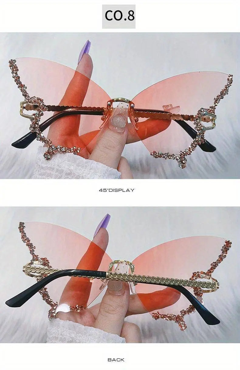 Y2K Butterfly Rimless For Women Luxury Rhinestone Decorative Glasses For Summer Costume Party Club fashion glasses SS69