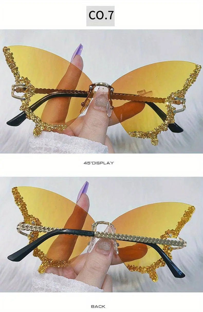 Y2K Butterfly Rimless For Women Luxury Rhinestone Decorative Glasses For Summer Costume Party Club fashion glasses SS69