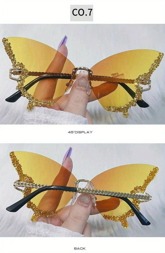 Y2K Butterfly Rimless For Women Luxury Rhinestone Decorative Glasses For Summer Costume Party Club fashion glasses SS69