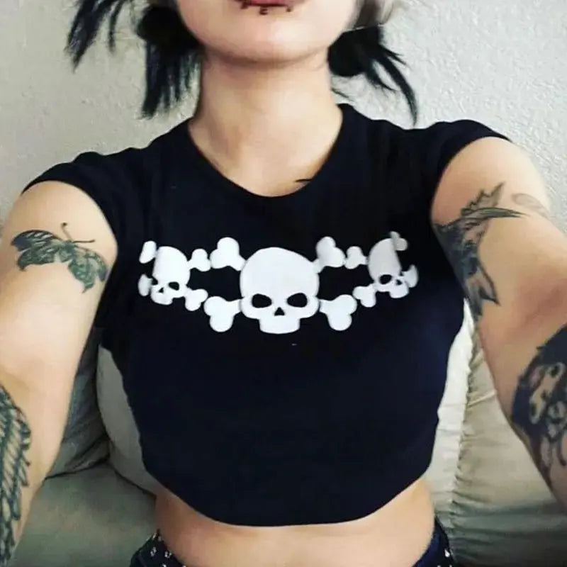 Y2K Clothes Letter Print 2000S Goth Kawaii Harajuku Fairy Grunge Short Top Women T-shirt Summer Fashion Baby Tee E-girl Crop Top - SS69