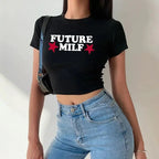 Y2K Clothes Letter Print 2000S Goth Kawaii Harajuku Fairy Grunge Short Top Women T-shirt Summer Fashion Baby Tee E-girl Crop Top - SS69