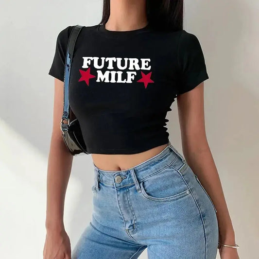 Y2K Clothes Letter Print 2000S Goth Kawaii Harajuku Fairy Grunge Short Top Women T-shirt Summer Fashion Baby Tee E-girl Crop Top - SS69