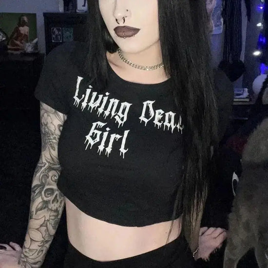 Y2K Clothes Letter Print 2000S Goth Kawaii Harajuku Fairy Grunge Short Top Women T-shirt Summer Fashion Baby Tee E-girl Crop Top - SS69