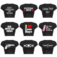 Y2K Clothes Letter Print 2000S Goth Kawaii Harajuku Fairy Grunge Short Top Women T-shirt Summer Fashion Baby Tee E-girl Crop Top - SS69