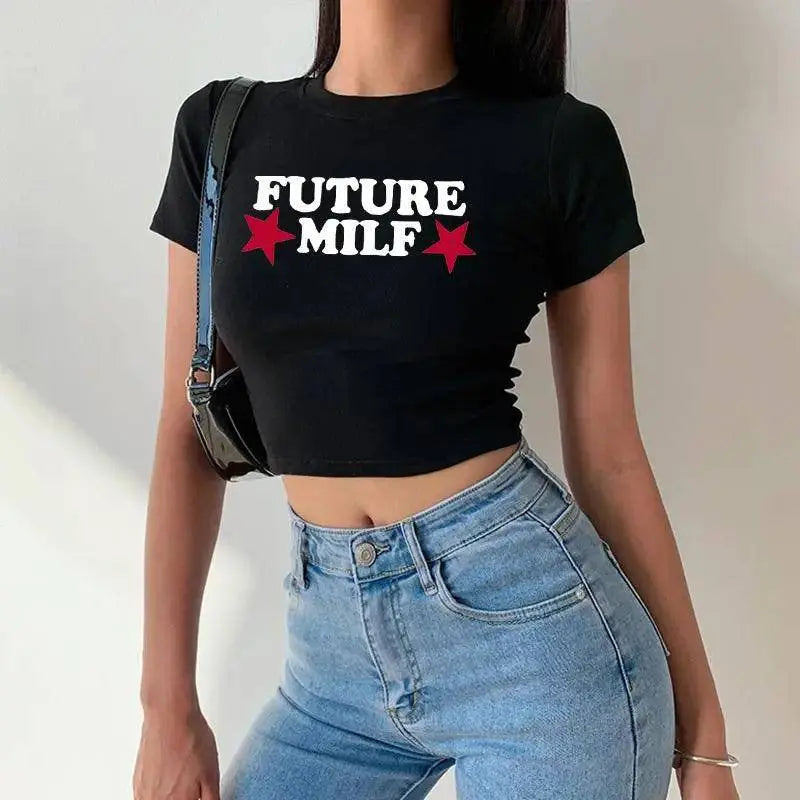 Y2K Clothes Letter Print 2000S Goth Kawaii Harajuku Fairy Grunge Short Top Women T-shirt Summer Fashion Baby Tee E-girl Crop Top - SS69