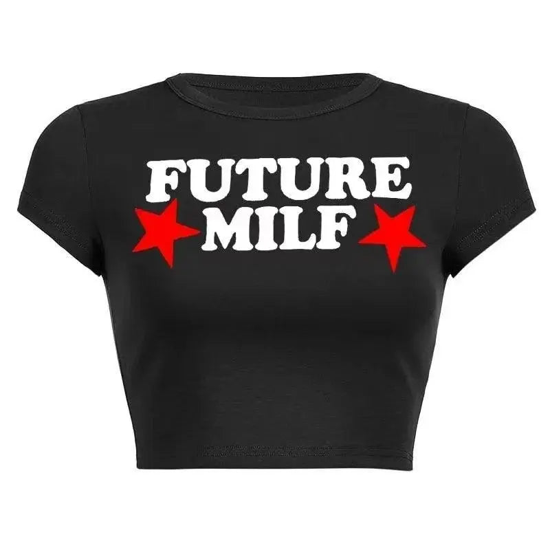 Y2K Clothes Letter Print 2000S Goth Kawaii Harajuku Fairy Grunge Short Top Women T-shirt Summer Fashion Baby Tee E-girl Crop Top - SS69