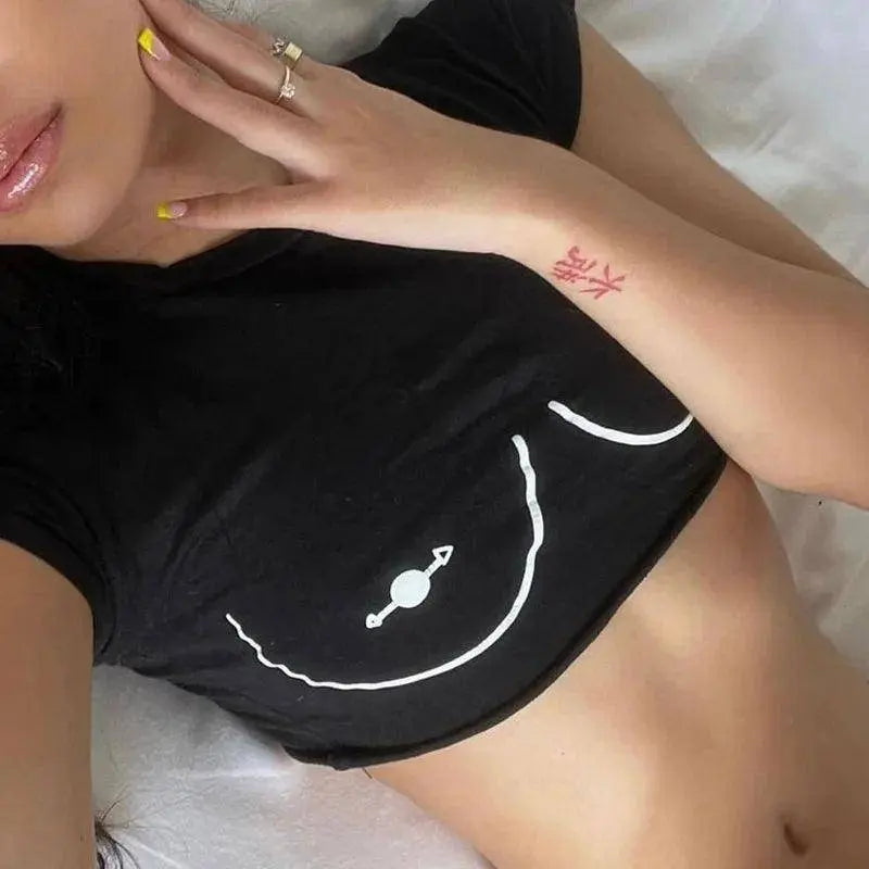 Y2K Clothes Letter Print 2000S Goth Kawaii Harajuku Fairy Grunge Short Top Women T-shirt Summer Fashion Baby Tee E-girl Crop Top - SS69