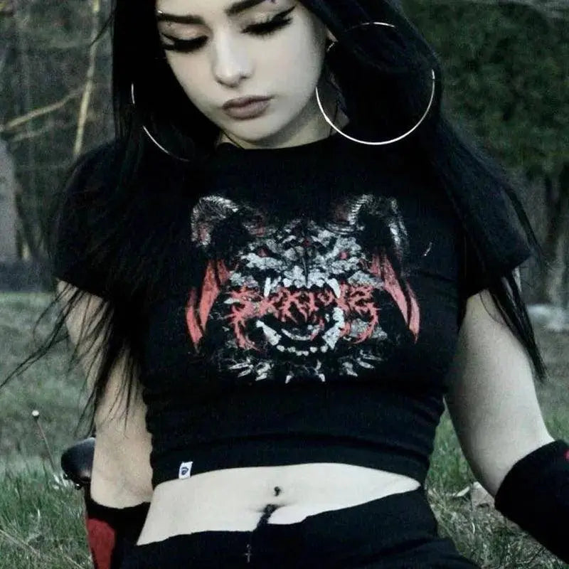 Y2K Clothes Letter Print 2000S Goth Kawaii Harajuku Fairy Grunge Short Top Women T-shirt Summer Fashion Baby Tee E-girl Crop Top - SS69
