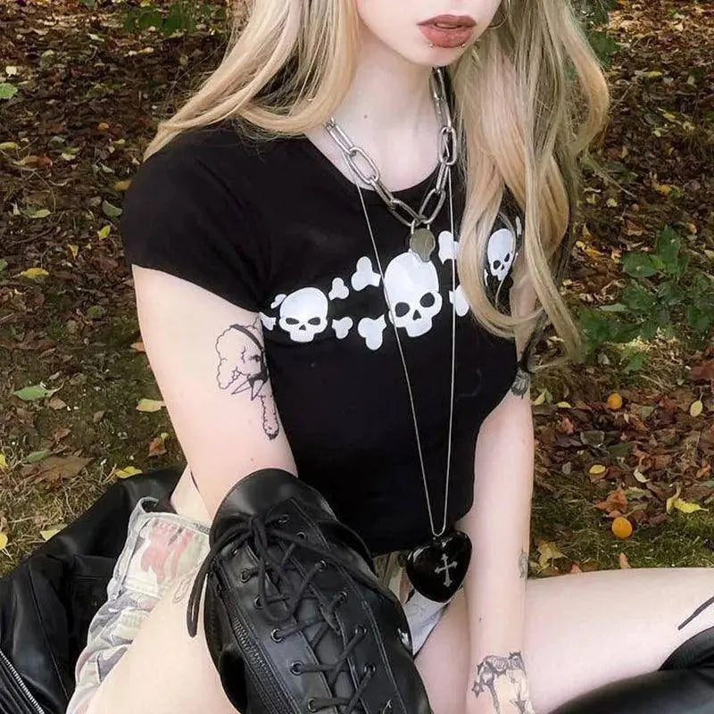 Y2K Clothes Letter Print 2000S Goth Kawaii Harajuku Fairy Grunge Short Top Women T-shirt Summer Fashion Baby Tee E-girl Crop Top - SS69