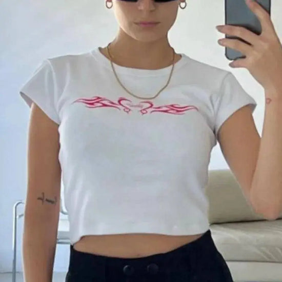Y2K Clothes Letter Print 2000S Goth Kawaii Harajuku Fairy Grunge Short Top Women T-shirt Summer Fashion Baby Tee E-girl Crop Top - SS69