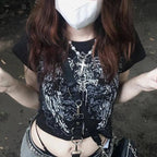 Y2K Clothes Letter Print 2000S Goth Kawaii Harajuku Fairy Grunge Short Top Women T-shirt Summer Fashion Baby Tee E-girl Crop Top - SS69