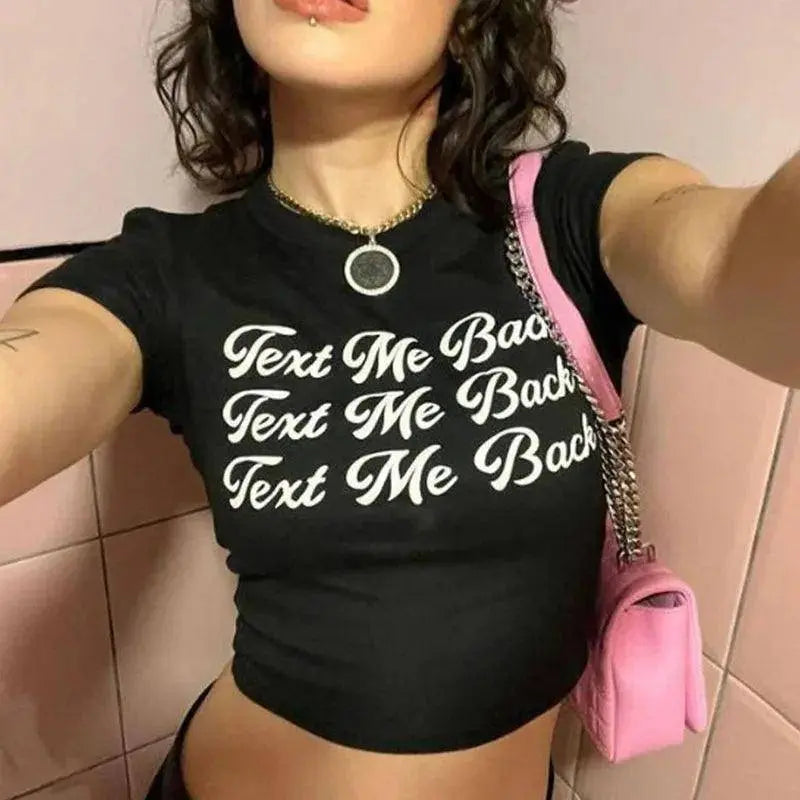 Y2K Clothes Letter Print 2000S Goth Kawaii Harajuku Fairy Grunge Short Top Women T-shirt Summer Fashion Baby Tee E-girl Crop Top - SS69