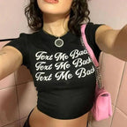 Y2K Clothes Letter Print 2000S Goth Kawaii Harajuku Fairy Grunge Short Top Women T-shirt Summer Fashion Baby Tee E-girl Crop Top - SS69