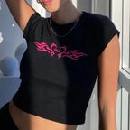Y2K Clothes Letter Print 2000S Goth Kawaii Harajuku Fairy Grunge Short Top Women T-shirt Summer Fashion Baby Tee E-girl Crop Top - SS69