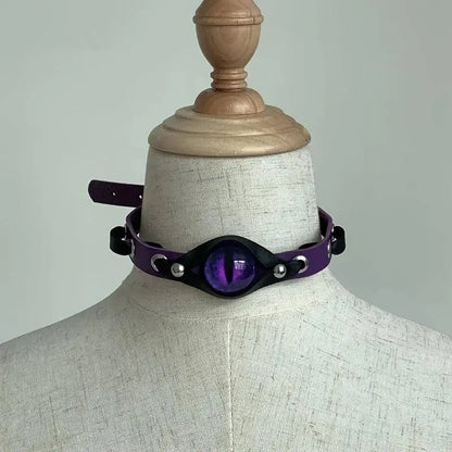 Y2K Eye-Shaped Choker Necklace - Fashionable Punk Hip-Hop Statement Collar, PU Leather, Unisex Accessory for Daily Wear and Gifting - SS69