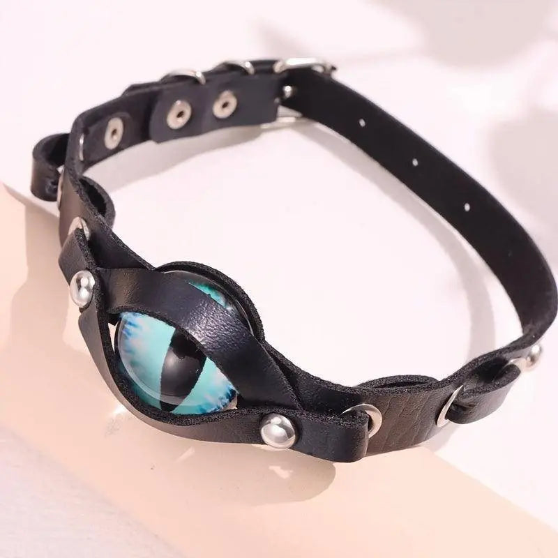 Y2K Eye-Shaped Choker Necklace - Fashionable Punk Hip-Hop Statement Collar, PU Leather, Unisex Accessory for Daily Wear and Gifting - SS69